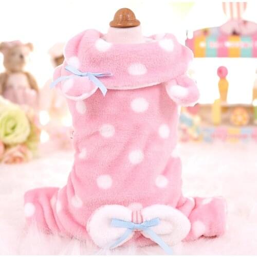 Small Dog Clothes Chihuahua Yorkshire Winter Clothing Pet Cat Puppy Flannel Jumpsuit Rabbit Style Warm Hooded Jacket Pink Dot