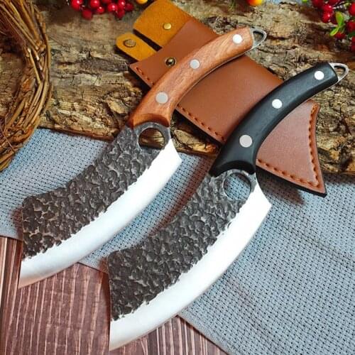 Outdoor Survival Hunting Knife Forged Stainless Steel Kitchen Knife for Meat Bone Fish Fruit Vegetable Butcher Knife with Sheath