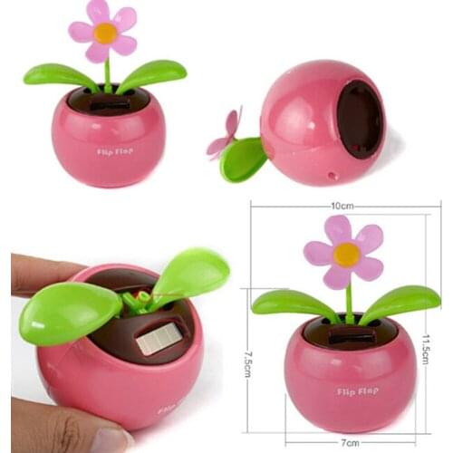 1pcs Plastic Crafts Home Car Flowerpot Solar Power Flip Flap Flower Plant Swing Auto Dance Toy Car Styling Decoration Ornaments