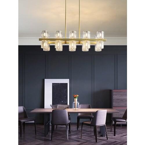 Post-modern light luxury square chandelier all copper long row kitchen dining room bar home decoration lamp