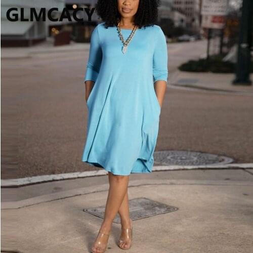 Long Sleeve Casual Solid Loose Dress Pocket Design Fall Winter Dress