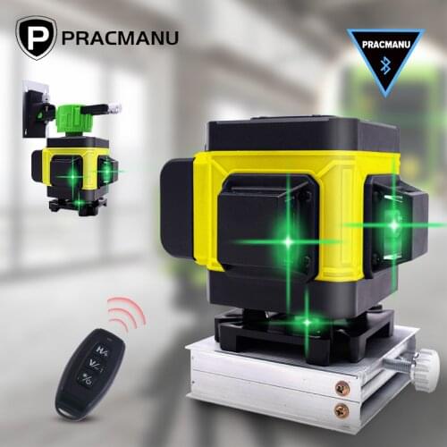 PRACMANU 12 Lines 3D Laser Level 360 Self-Leveling Horizontal And Vertical Cross Line Power Display Green Laser Level Beam Line