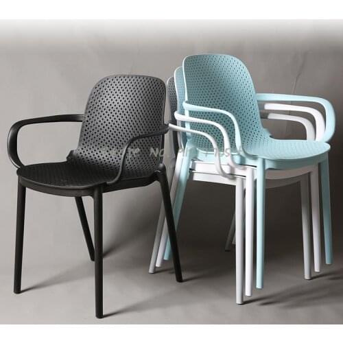 Nordic Plastic Chair Backrest Simple Dining Chair Household Stool Leisure Chair Outdoor Chair Hollow Coffee Chair Thicken Armcha