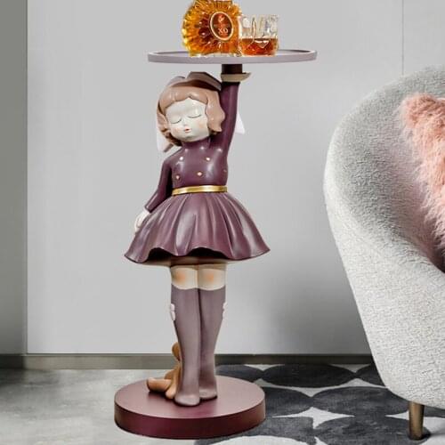 Resin Home Decor Figurine Cute Girl Tray Decoration Landing Statue Creative Room Statue Nordic Style Home Storage Organization