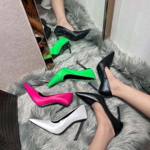2021 Sexy Neon Green Pumps Women Elegant Wedding Shoes Women Pointed Toe High Heels Ladies Spring/Autumn Zapatos De Mujer