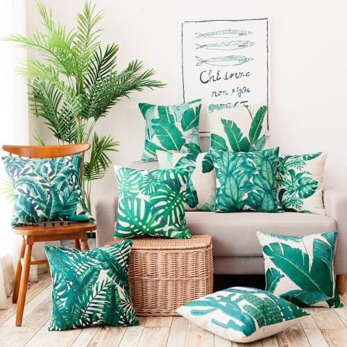 Heavy Cotton And Linen Tropical Rain Forest Leaf Cactus Printing Pillow Sofa Cushion Car Cushion Cover