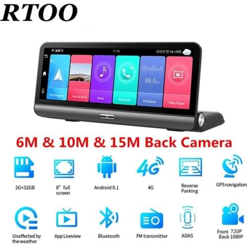 8 Inch Android 4G Car Dashboard Dash Cam HD 1080P WiFi GPS ADAS DVR Camera Recorder Front and Rear Dual Lens Rearview Mirror