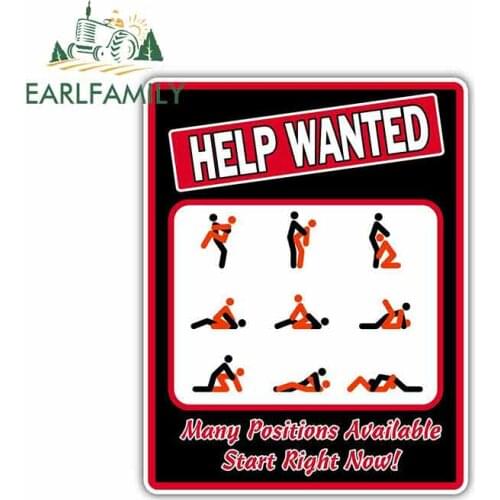 EARLFAMILY 13cm x 10cm For Help Wanted Adult Office Kama Sutra Sex Car Stickers Waterproof Bumper Decoration Vinyl Car Wrap