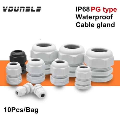 Waterproof Cable Gland IP68 Cable Wires Entry 10pcs PG7 for 3-6.5mm PG9 PG11 PG13.5 PG16 PG19 PG21 Nylon Plastic Cable Connector