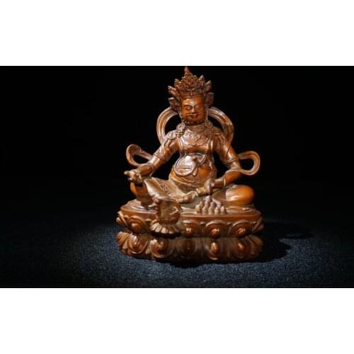 YIZHU CULTUER ART Collection China Old Boxwood Hand Carved Tibetan God of Wealth Buddha Decoration