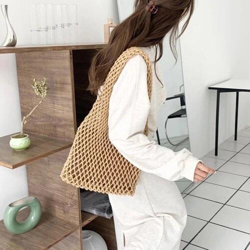 New Thread Knitted Women Handbags Ladies Net Hollow Out Tote Bag Female Woven Shoulder Bag Beach Bag Sets