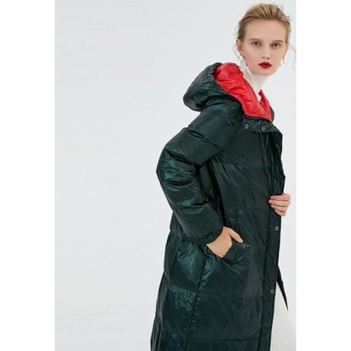 Winter 2019 new style down jacket hooded female knee crossing long style coat silm easy matching 90 pure white duck jackets