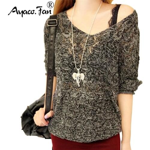 2019 New Spring Autumn Women Clothes V New Sweater Collar Loose Hollow Solid Coat Sleeve Head Female Bat Sleeve knitted Sweater