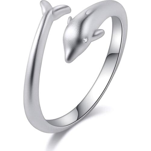 925 Sterling Silver Dolphin Open Size Rings Wrap Adjustable Animal Finger Ring For Women Summer Ocean Fine Jewelry Birthday Gift
