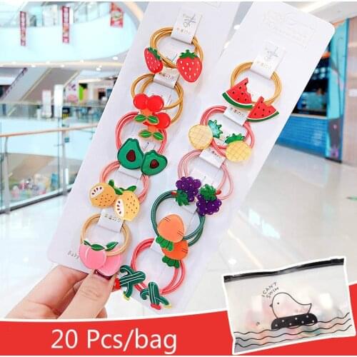 1 Set New Children Cute Cartoon Fresh Fruit Flower Elastic Hair Bands Girls Lovely Smiley Rubber Bands Kids Hair Accessories
