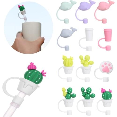 1PC Cartoon Silicone Straw Plug Creative Reusable Drinking Dust Cap Splash Proof Plugs Cover Cute Glass Cup Accessories