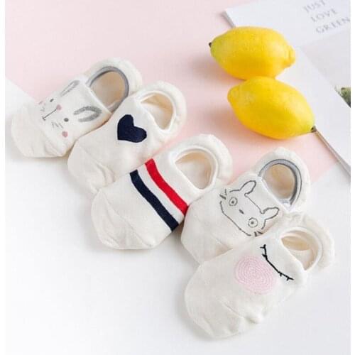 5Pairs New Arrival Women Socks Set Funny Comfortable Cute Animals Happy Silicone Slip Invisible Cotton Autumn Socks 35-40