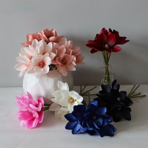 5pcs/lot Magnolia Artificial Flower Bouquet for Home Wedding Decoration Photography Props Fake Flowers