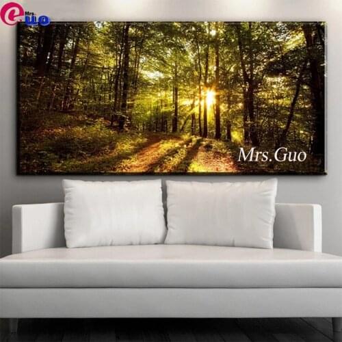 5d DIY Diamond Painting Sunrise Forest Landscape Diamond Mosaic Pattern Diamond Embroidery Square Round Drill Set Home Decor