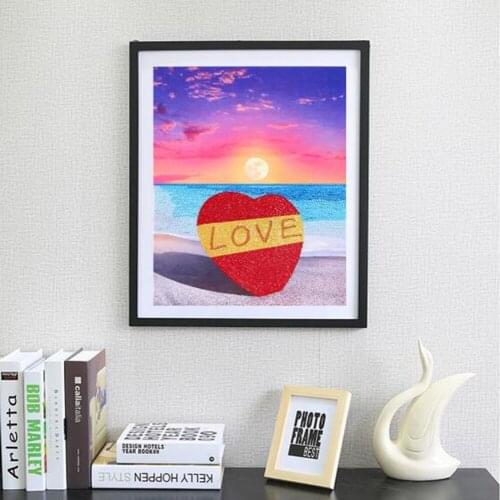 DIY 5D Special Shaped Diamond Painting Beach Love Heart Crystal Diamond Embroidery Sale Picture of Rhinestones for Wedding Gifts