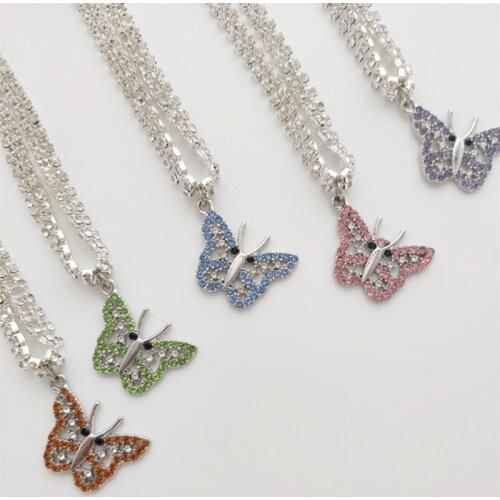 Shiny Colourful Rhinestone Butterfly Pendant Necklaces for Women 2020 Bohemia Jewelry Statement Shining Chain Choker Trendy