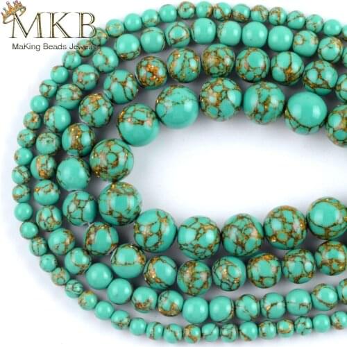 Natural Stone Beads 4/6/8/10mm Green Golds Thread Pine Round Spacer Beads For Jewelry Making Women Bracelets Necklace 15inches