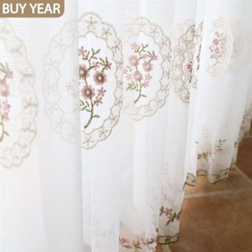 European-style Curtains for Living Room Dining Bedroom Simple Wild Pink Phantom Blue Embroidery Tulle Finished Customization