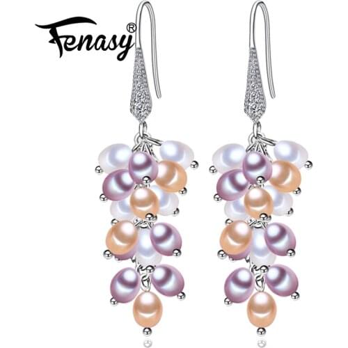 FENASY Many Pearls Long Earring 925 Sterling Silver Earrings Fine Jewelry For Women Natural Freshwater Pearl Tassel Earrings