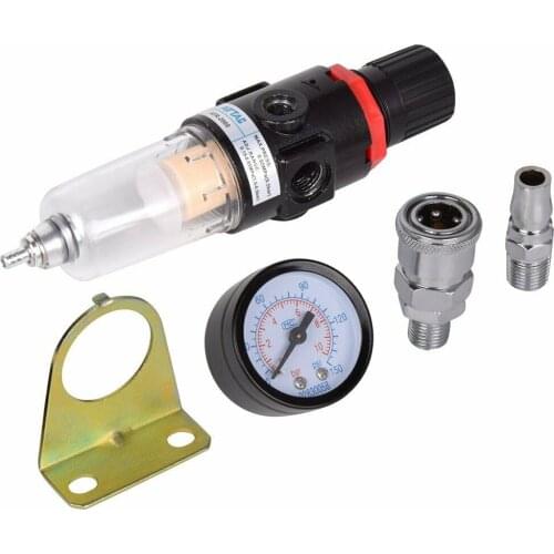 130PSI Air Compressor Filter Water Separator Trap Tools With Regulator Gauge