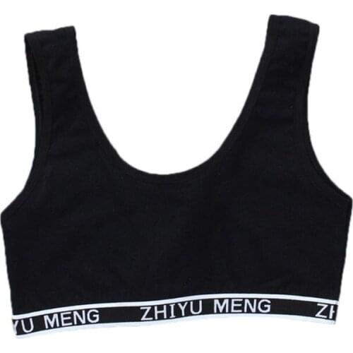 Cotton Sports Training Bra Underwear Letters Printed Scoop Neckline Teenage Puberty Girl Wireless Bralette Vest Crop Top