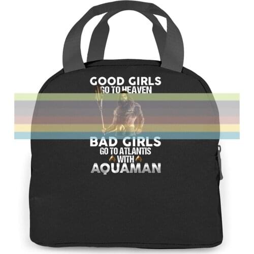 Good Girls Go To Heaven Bad Girls Go To Atlantis Aqua Black Letter Print Printed women men Portable insulated lunch bag