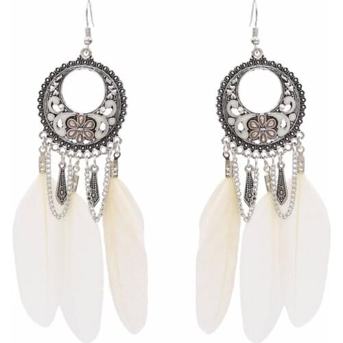 Indian Tribal Big Long Tassel Dangle Earring Bohemian Feather Drop Jhumka Earrings for Women Ethnic Festival Gypsy Party Jewelry