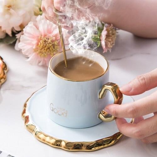 ASLESY Nordic Ceramic Coffee Cup Milk Cup Afternoon Tea Simple Household Exquisite Couple A Pair of Coffee Cup and Saucer Set