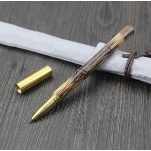 ChinaTraditional Manual Stripp Bamboo Signature Pen Screw Bamboo Shaped Roller Pen For Business and School Natural Color