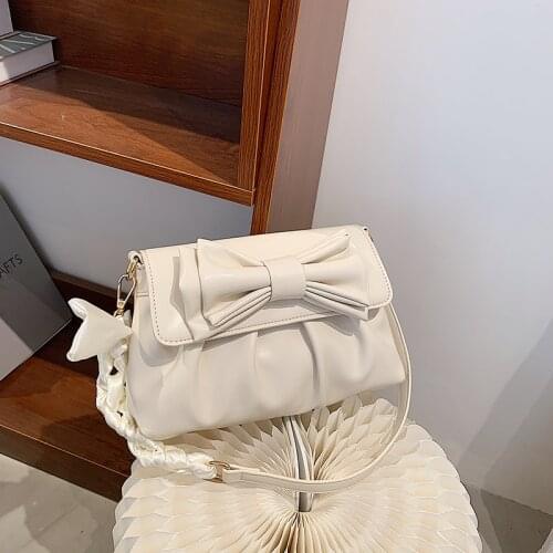 Fashion Casual Handbags 2021 High Quality PU Leather Shoulder Bag Womens Bowknot Designer Solid Color Simple Diagonal Handbag