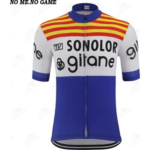 Men summer Retro pro cycling jersey team blue road bicycle racing cyclist clothes breathable quick-drying mtb bike clothing