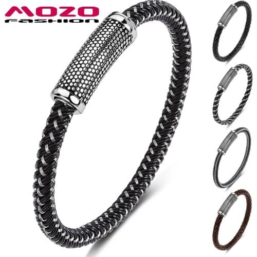 MOZO FASHION 2020 Classic Men Charm Bracelets Black Genuine Leather Rope Braided Bracelet Simple Style Punk Women Jewelry 616