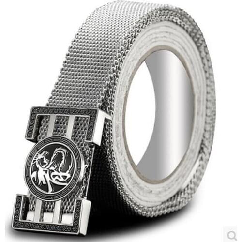 Mens Metal stainless steel Braided belt 140cm Lengthened self-defense punk style Survival outdoor