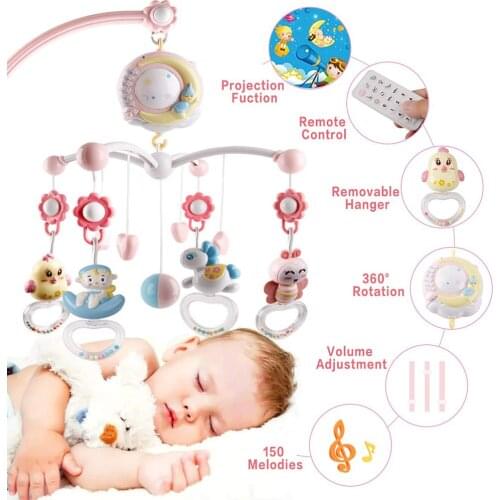 Musical Baby Crib Mobile Toy With Lights And Music Star Projector Hanging Rotating Bell Timing Projection For Baby Methodical