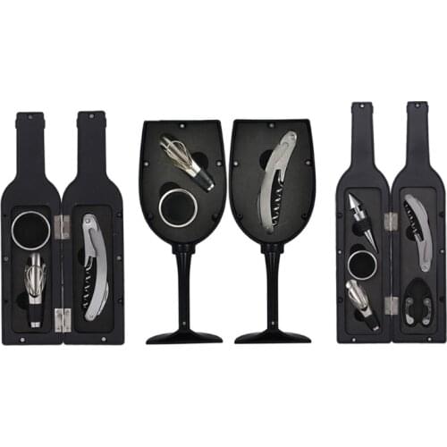 Wine Bottle Opener Stopper Set with Bottle/Cup Shape Storage Case Stainless Steel Pour Spout Drip Ring Practical Gadget