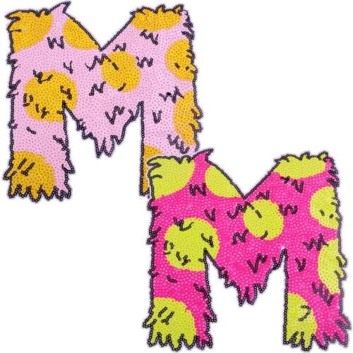 Letter M Sequined Sew on Iron on Patches for Clothes Large Sequins Applique Patch Sewing DIY Decoration 2pcs/lot