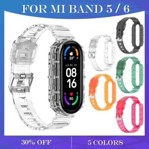 New Transparent Straps For Mi Band 6 5 Sport Strap For Xiaomi Mi Band 6 NFC Wrist Strap Buckle Silicone 5 Colors