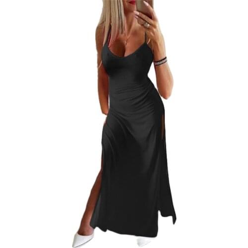 New Design Good Quality Factory Price Fashion Hot Selling Womens Sexy Slim Suspenders Slits Dress