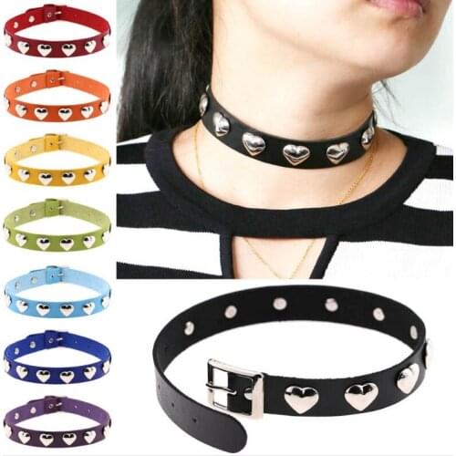 Love Sexy Hot Punk Harajuku Collar Necklace Heart PU Leather Choker Punk Goth 100% Handmade Neck Jewelry gothic women Fashion