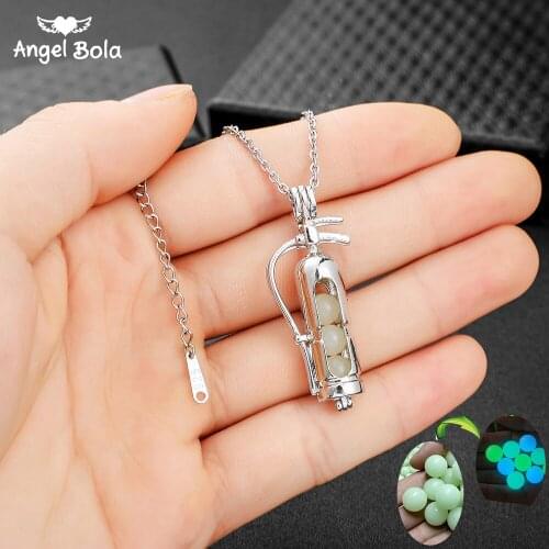 Fire Extinguisher Pendant Hollow Luminous Stone Necklace Gifts Moon Glowing Necklace Gem Charm Stainless Steel Women Jewelry