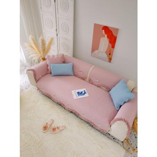 Nordic Simple Solid Color Cartoon Cute Bicycle Cotton Sofa Cover Seasons Universal Corner Sofa Slipcovers Towel For Living Room