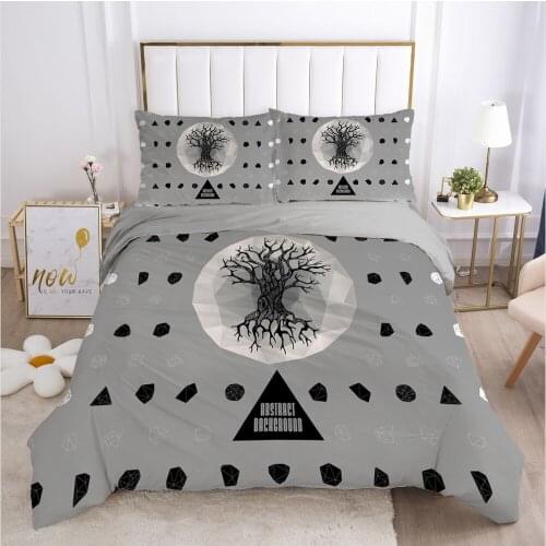 3D HD Luxury Bedding Set Comforter Duvet Cover Pillowcases Bed Set Single/Double/Queen/King Size Gray Tree