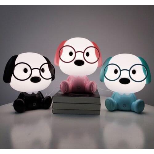Modern Glass Dog Led Night Lights Baby Night Lamp Cartoon Animal Puppy Table Lamp Bedroom Bedside Stand Light Kids Holiday Gifts