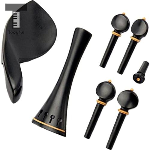 Tooyful 4/4 Violin Parts Ebony Wood Chinrest & Tailpiece & Endpin & Tuning Pegs Set