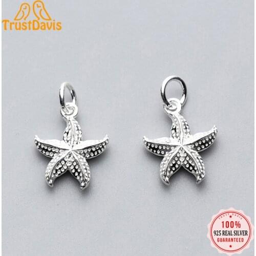 TrustDavis Real 925 Sterling Silver Personality Fashion Sweet 3D Starfish Charm Pendant Handmade DIY Accessories Wholesale DZ27